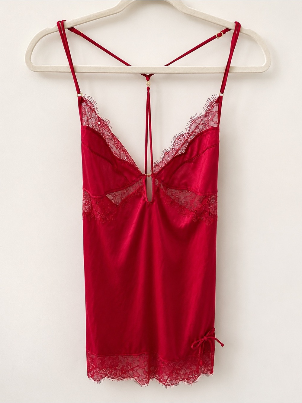 Honey Birdette Red Lace-Trim Slip Chemise